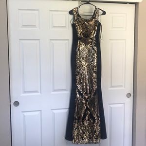 Black Gold Victorian Sequins off Shoulder Gown